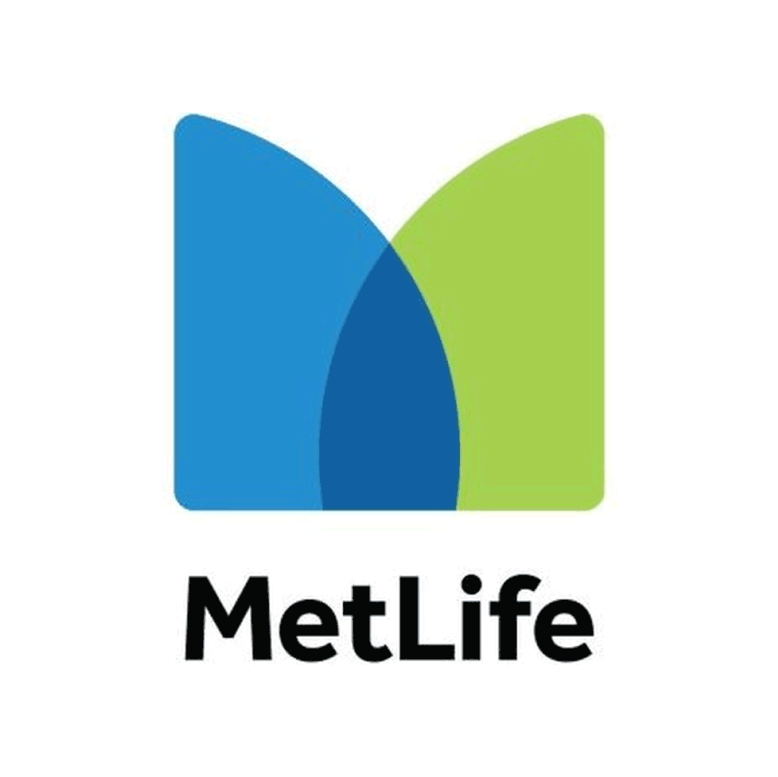 MetLife logo featuring a stylized blue and green "M" shape above the company name in bold black text on a white background.